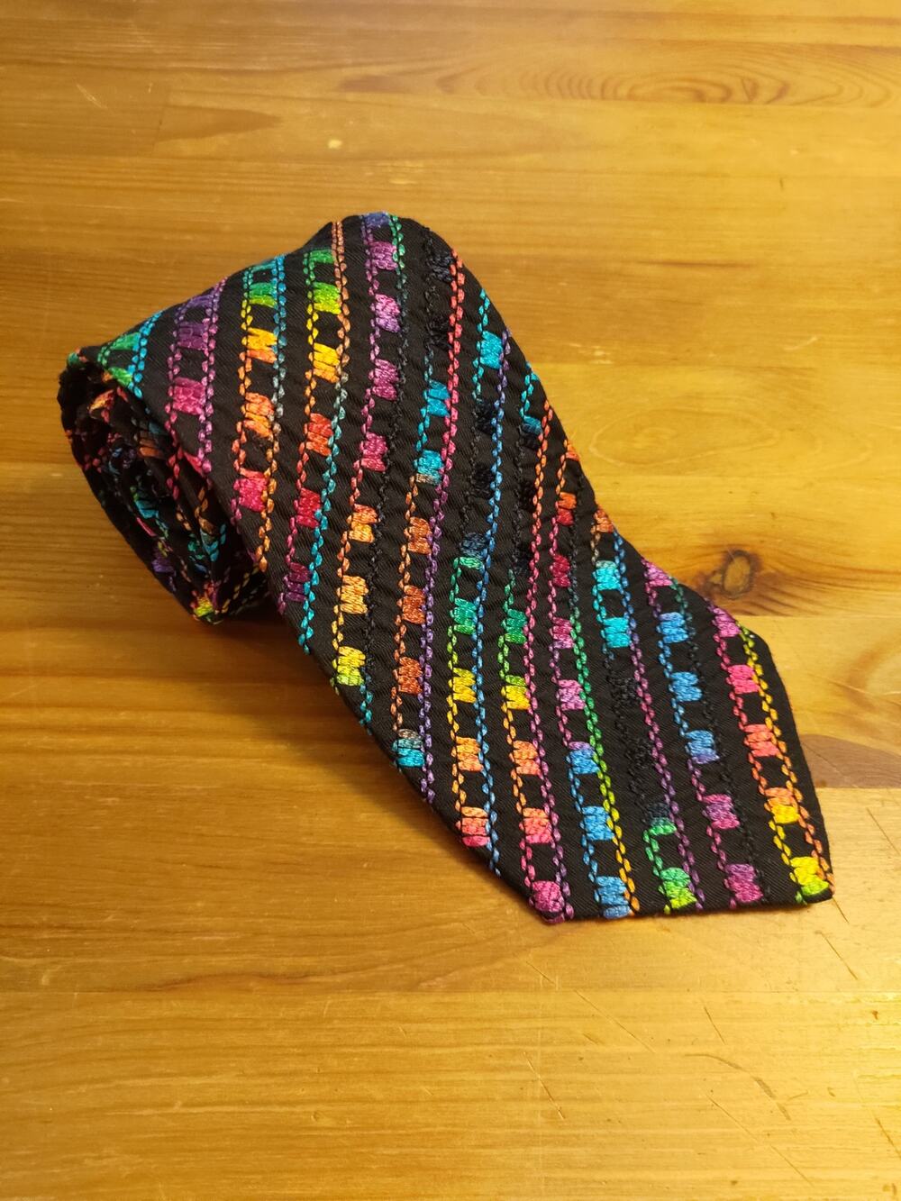 Missoni Cravatte Rayon Multicolor Squares and Lines Made in Italy 58" x 3.5"